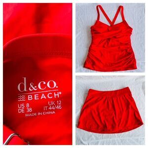 Denim& Co Beach‎ Twist V-Neck Tankini Set Ruching Tomato Red Women's 8 EXCELLENT